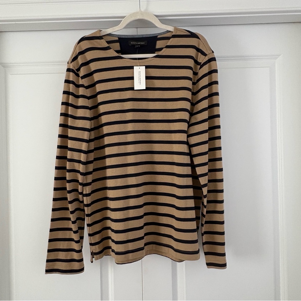 Banana Republic Deep Navy and Tan Striped Long Sleeve Tunic